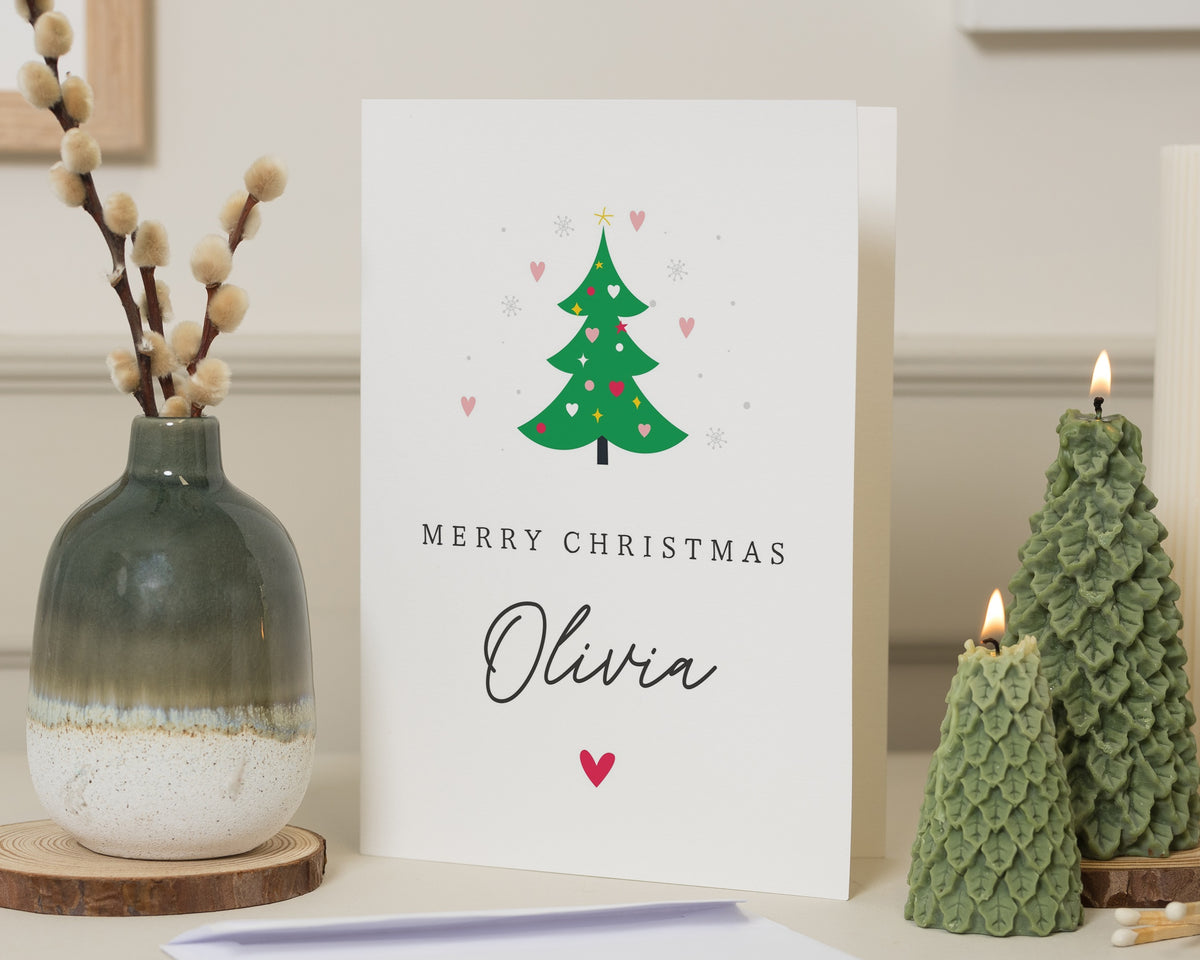 Personalised Christmas Card, Christmas Card for Her, Custom Xmas Card, Cute Christmas Tree Card, Christmas Cards for Kids