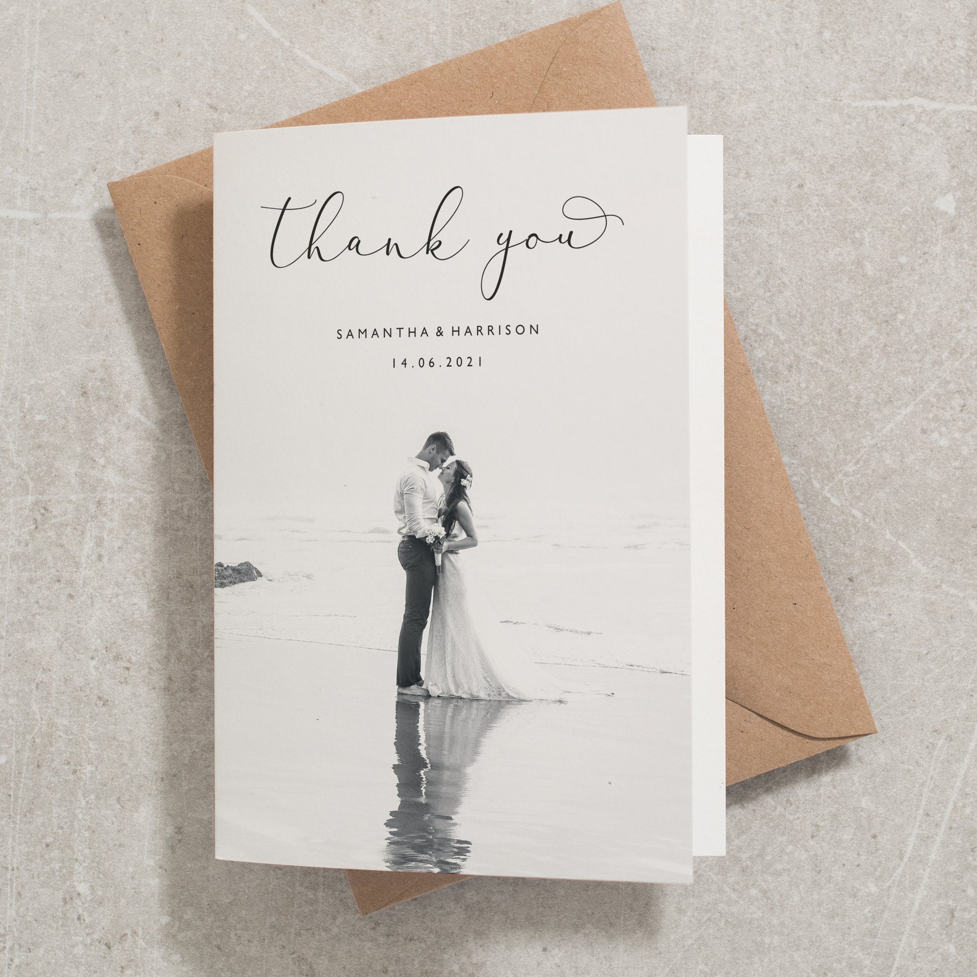 Wedding Thank You Card With Photo, Thank You Wedding Card, Folded Thank You Card, Simple Wedding Thank You Cards With Envelope &#39;Samantha&#39;