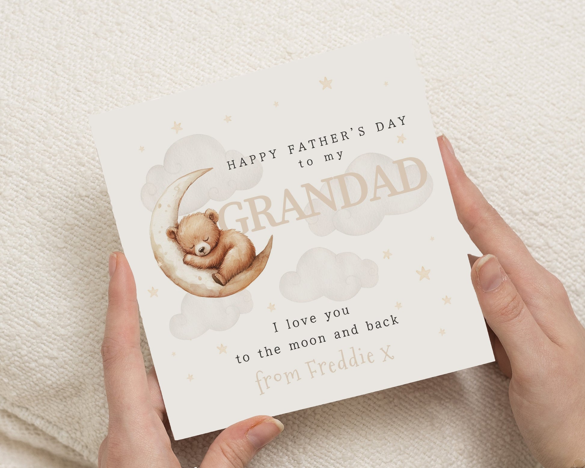 Fathers Day Card for Grandad, Personalised Grandad Card, Fathers Day Card from Kids, Bear Moon Card, Cute Card for Grandad