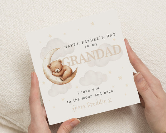 Fathers Day Card for Grandad, Personalised Grandad Card, Fathers Day Card from Kids, Bear Moon Card, Cute Card for Grandad