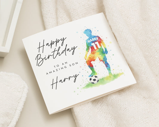 Birthday Card for Son, Personalised Football Birthday Card, Birthday Card for Boy, Birthday Card for Kids, Custom Name Birthday Card