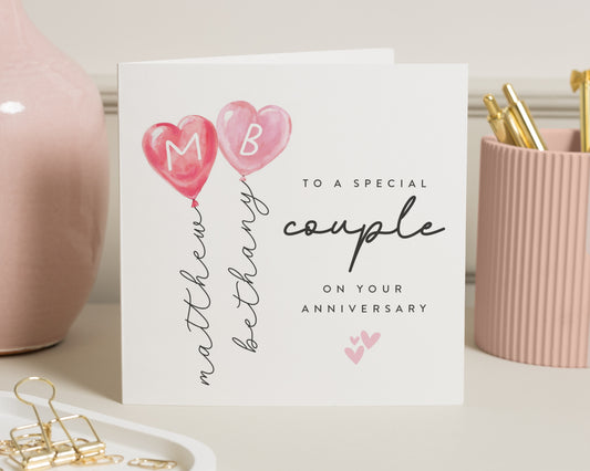 Anniversary Card for Couple, Personalised Anniversary Card, Special Couple Card, Anniversary Card for Him and Her, Heart Balloon Card