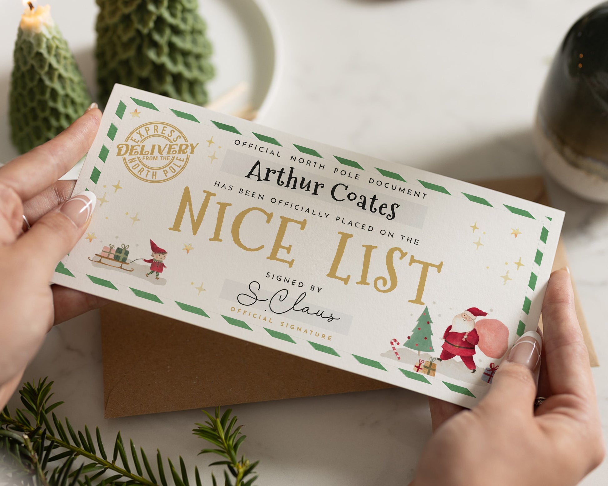 Personalised Nice List Certificate, Santa Letter, Christmas Gift For Kids, Official North Pole Document