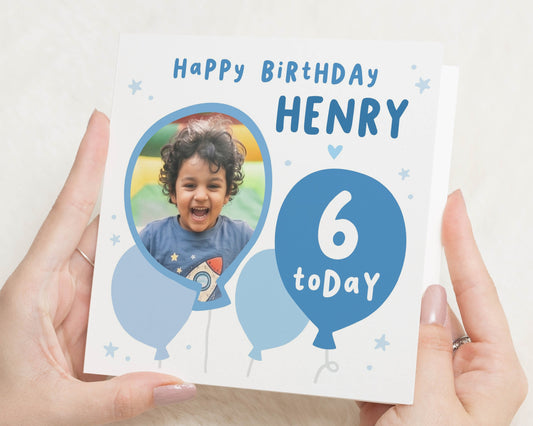 Personalised 6th Birthday Card, Photo Birthday Card for Boy, 6 Today Birthday Card, Birthday Card for Son Nephew Grandson