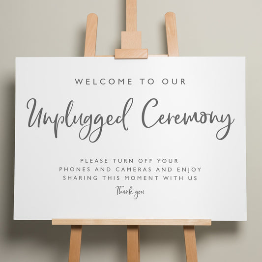 Script Wedding Unplugged Ceremony Sign, Minimalistic Wedding Signage, Unplugged Wedding, Simple Wedding Sign, Modern Welcome Sign &#39;Ashley&#39;