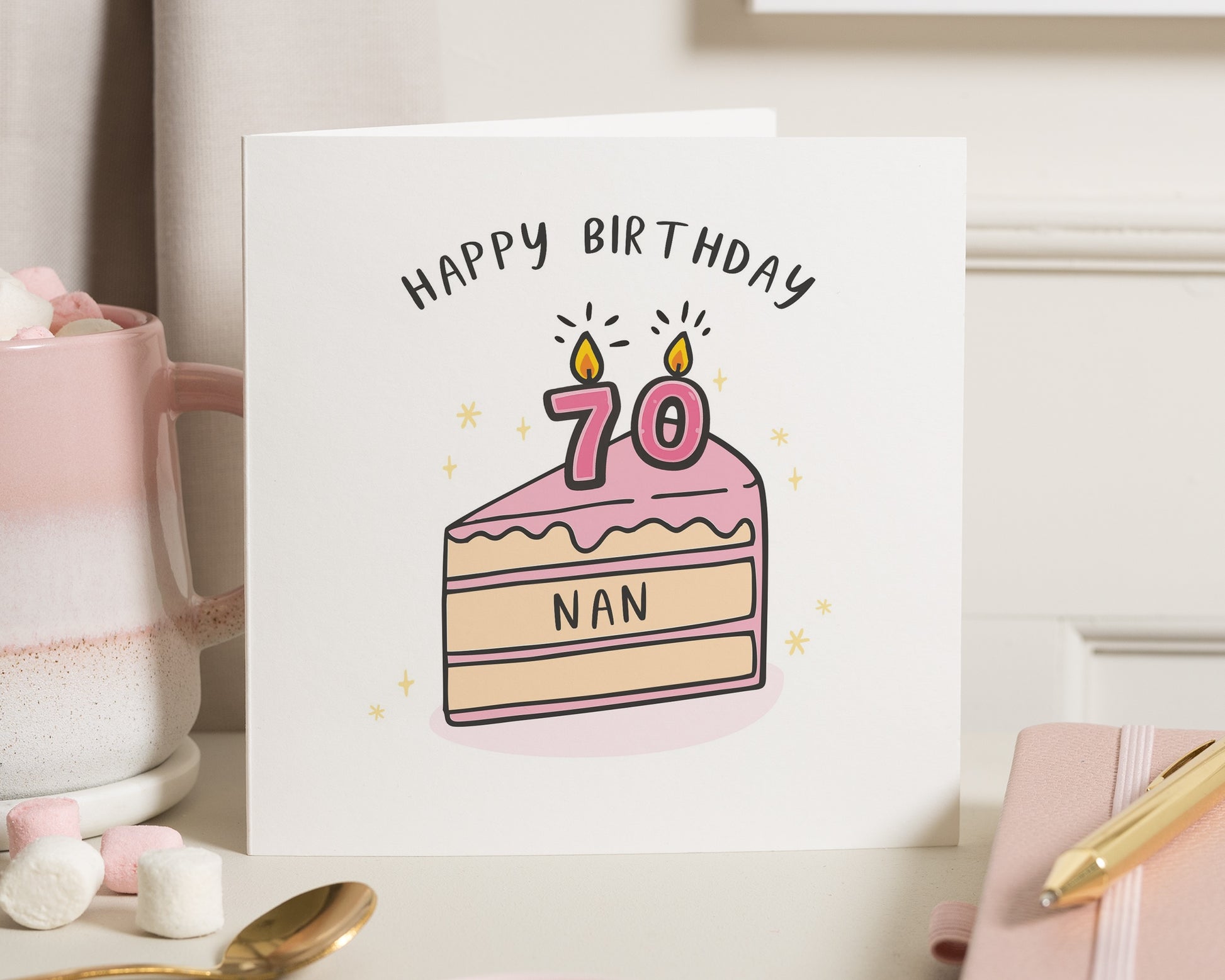 70th Birthday Card for Nan, Personalised Nan Birthday Card, Birthday Card for Grandma, Cute Cake Birthday Card, Milestone Birthday Card