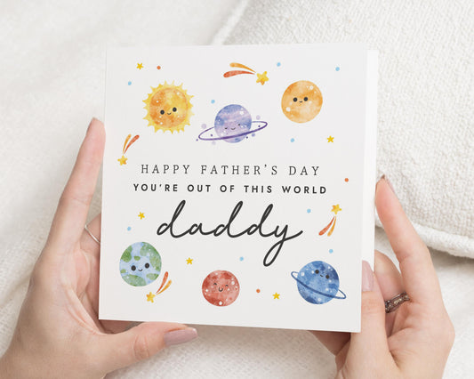 Fathers Day Card for Daddy, Out Of This World Fathers Day Card, Space Themed Card for Dad, Cute Fathers Day Card from Kids