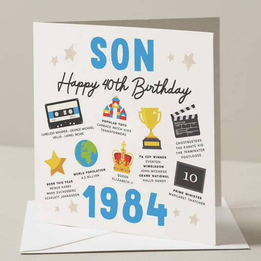 Son 40th Birthday Card, Fact Birthday Card For Son, 40th Birthday Gift For Son, Milestone Birthday Card, Gift For Him, Born In 1984