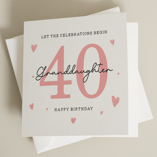 40th Birthday Card, For Granddaughter, Granddaughter 40th Birthday Card, 40th Birthday Card For Granddaughter, 40th Birthday Gift For Her