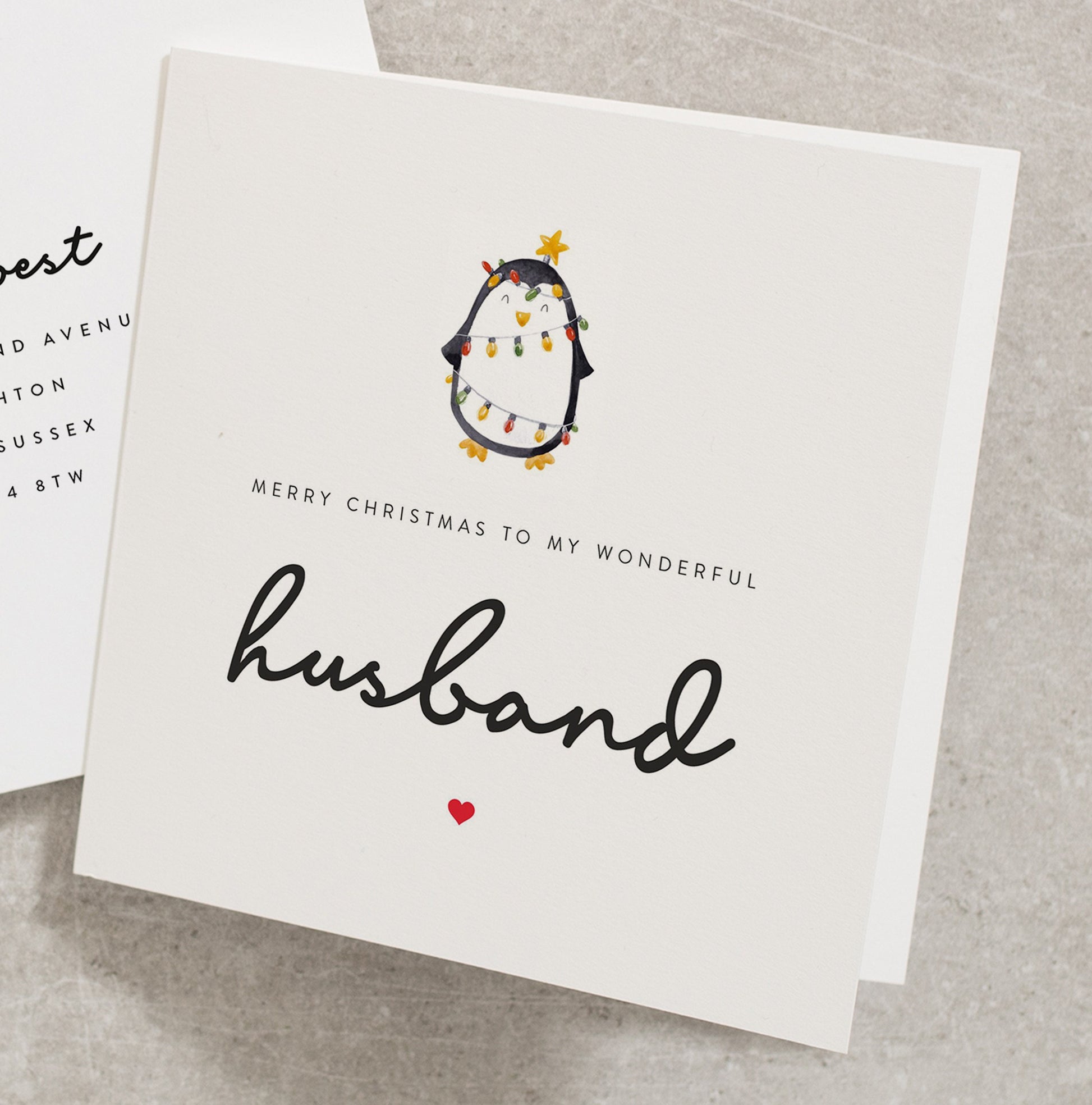 Cute Penguin Christmas Card For My Wonderful Husband, Husband Xmas Card For Him, Christmas Husband Card From the Wife CC761