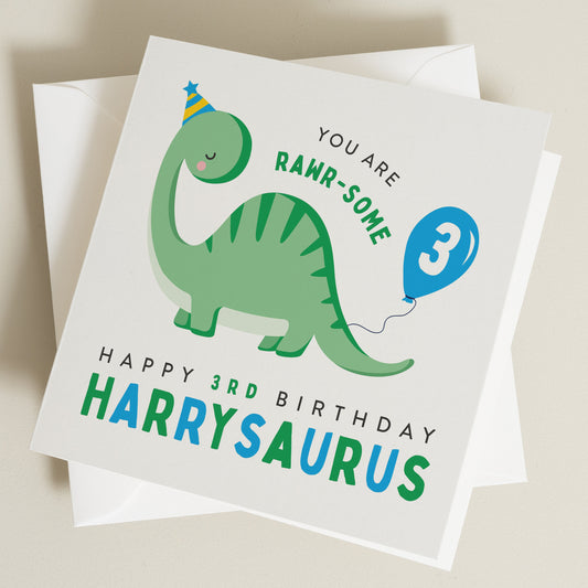 3rd Birthday Card For Grandson, Happy 3rd Birthday Card For Son, 3rd Birthday Card, Nephew 3rd Birthday Card, Dinosaur Card BC1203