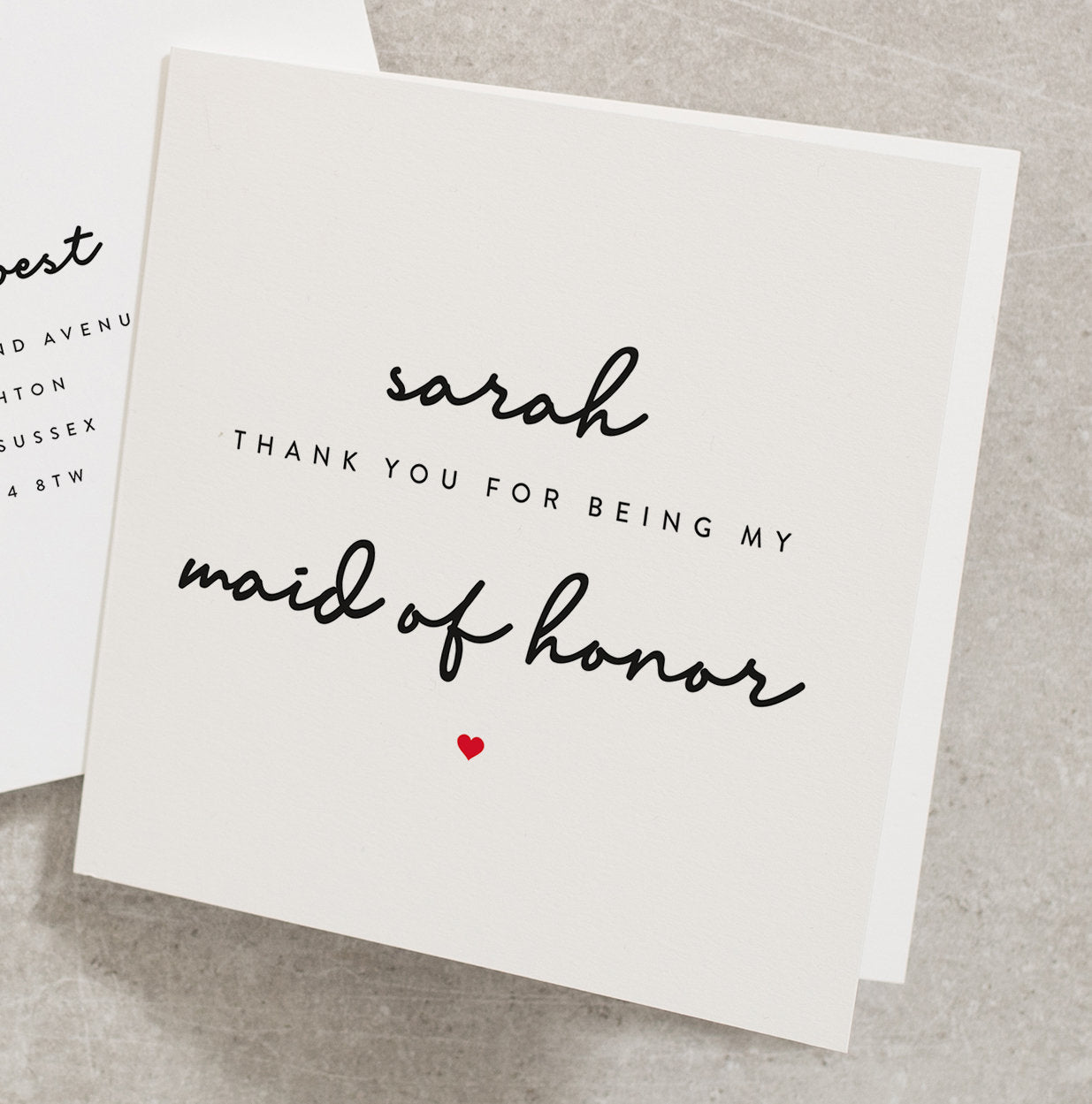 Thank You For Being My Maid Of Honour, Thank You Wedding Card, Personalised Thank You Maid Of Honor Card, With Envelope, For Her WY064