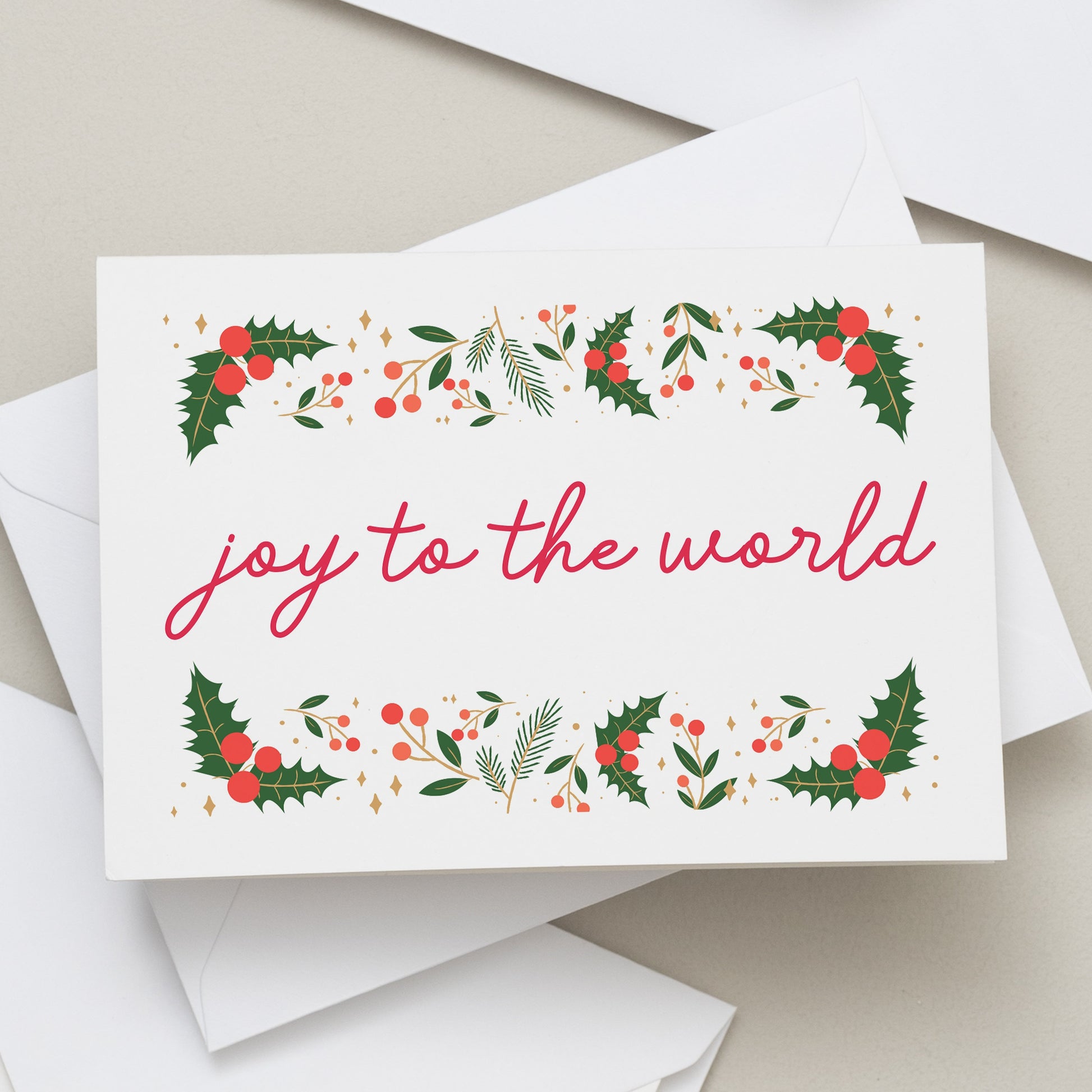 Joy To The World Christmas Card, Christmas Card For Friend, Neighbour Christmas Card, Holly Christmas card, Family Xmas Card, Christmas Gift