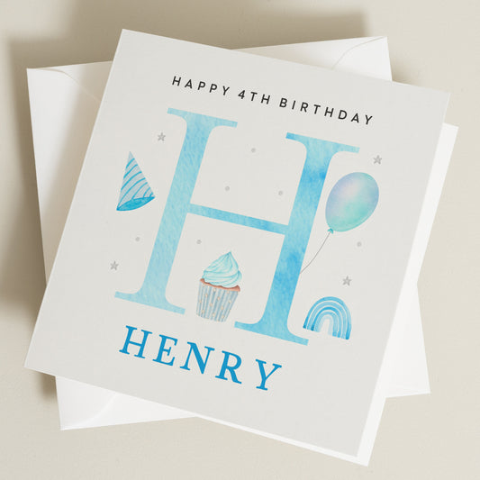 Personalised Boys 4th Birthday Card, Any Letter Any Age, Card For Son Grandson Nephew, 1st 2nd 3rd 4th Birthday Card, Birthday Card BC1307