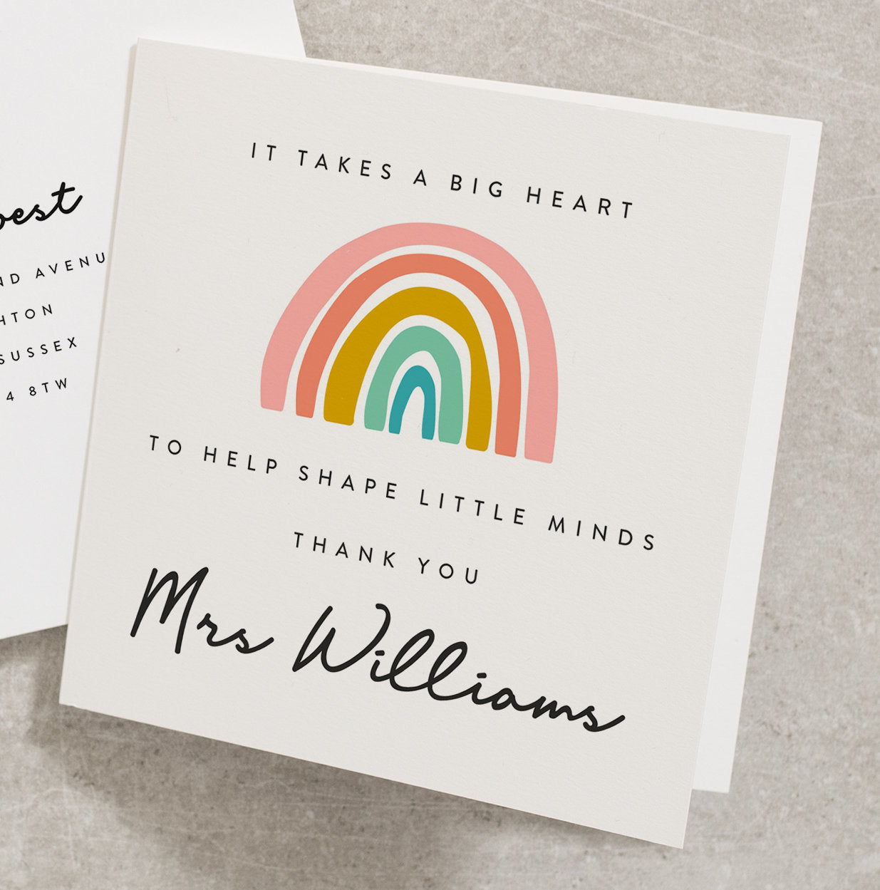 It Takes A Big Heart To Shape Little Minds, Teacher Thank You Card, Personalised Rainbow Teacher Card, End of Term Gifts For Teachers TC003