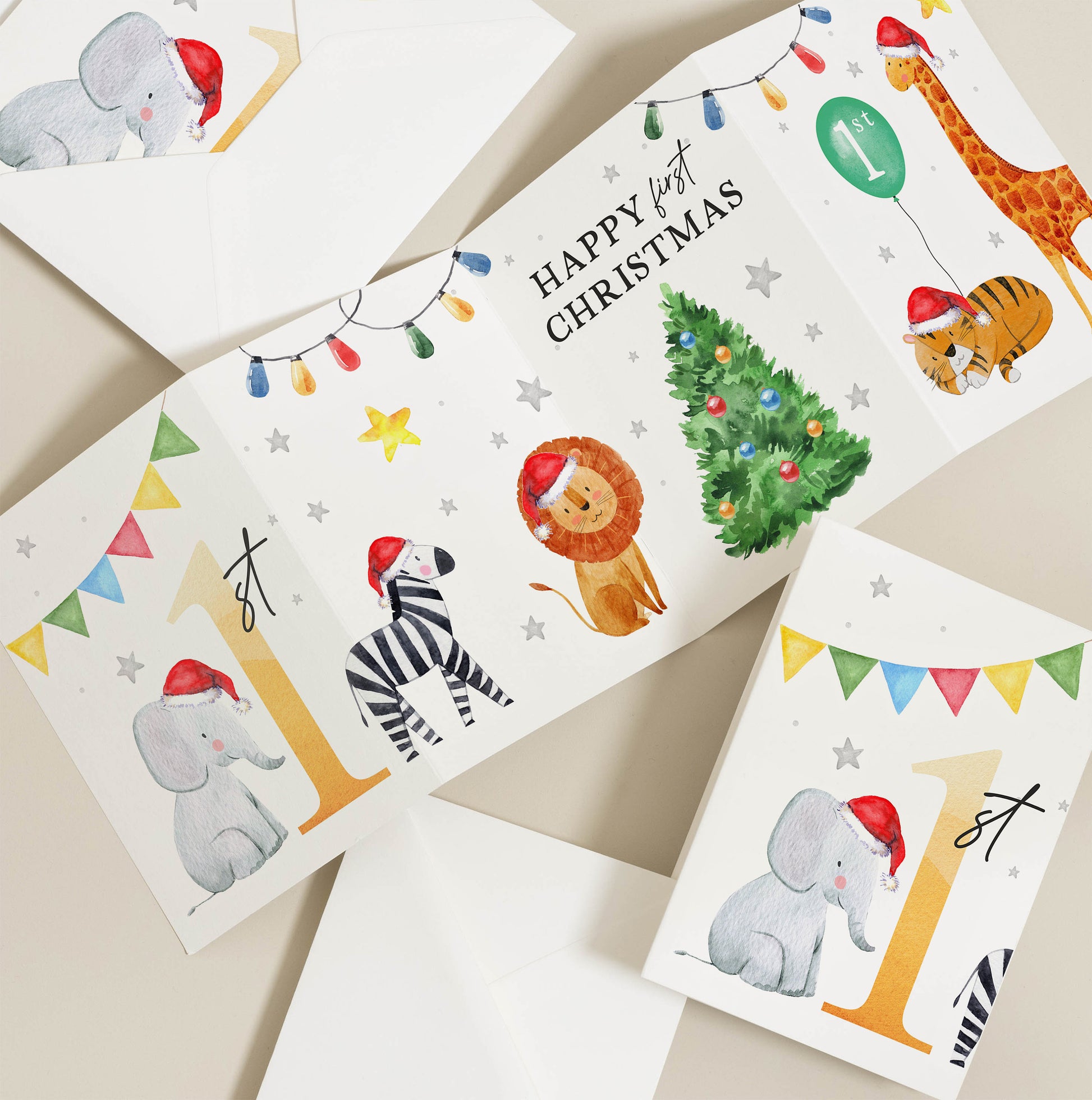 Happy 1st Christmas Card, Christmas Card For Boy, First Christmas Card with Cute Winter Animal, Baby&#39;s 1st Christmas Card