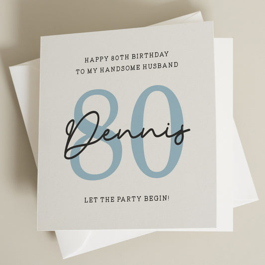 Personalised 80th Birthday Card For Husband, Husband Eightieth Birthday Card, Husband 80th Birthday Gift, Happy 80th Birthday Card For Him