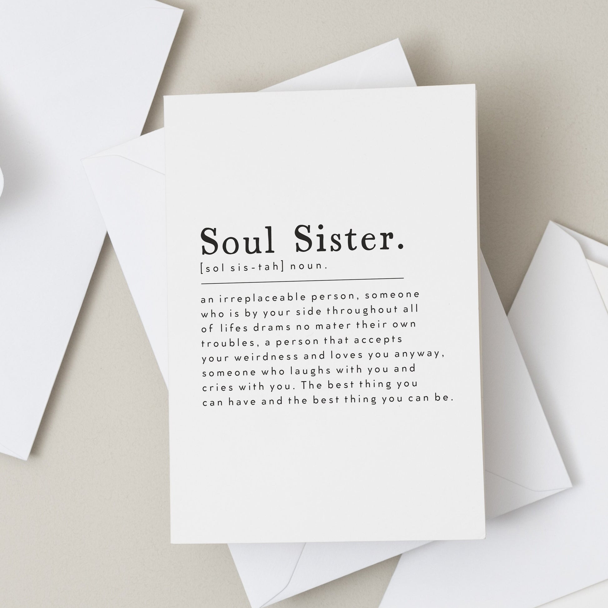 Soul Sister Birthday Card, Sister Definition Card, Gift For Best Friend, Simple Thank You Card For Her, Bestie Card For Her, Card For Friend