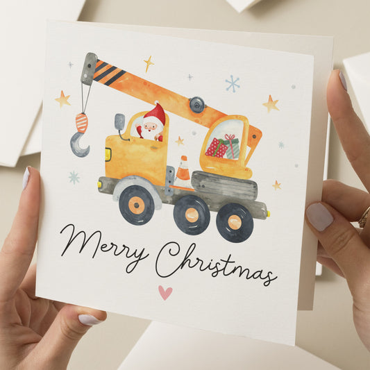 Happy Christmas Son Card, Boy Christmas Card, Santa Christmas Card, Construction Christmas Card, Grandson, Nephew Xmas, Girl Christmas Card