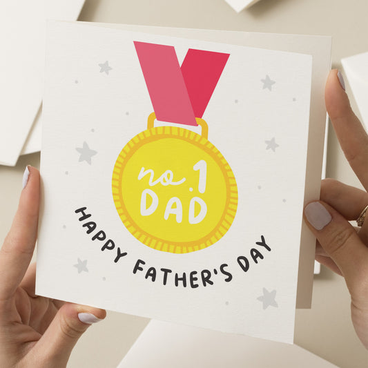 Number One Dad Fathers Day Card, Cute Fathers Day Card , Number 1 Dad Fathers Day Gift, Fathers Day Card From Daughter, Gold Medal Card