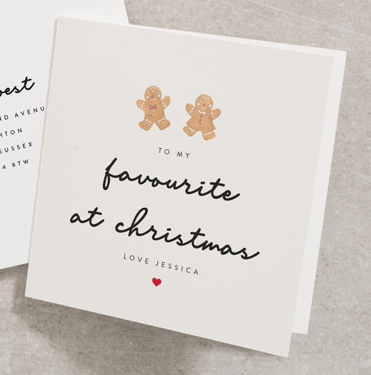 To my Favourite at Christmas Card, Personalised Christmas Card for Boyfriend Husband or Fiancé, Christmas Card for Him UK CC239