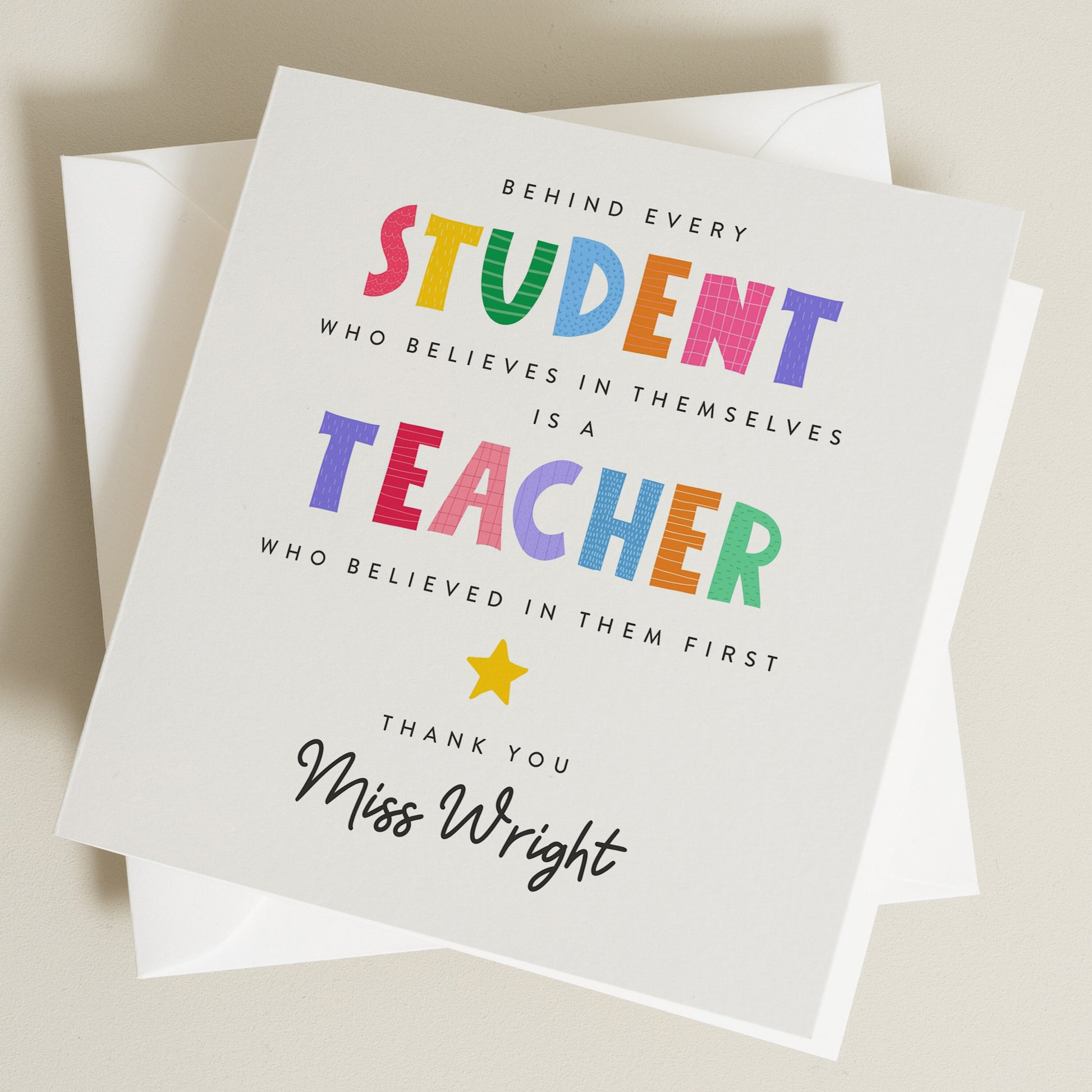 Behind Every Great Student, Personalised Teacher Thank You Card, Custom Teacher Quote Card, End of Term Gifts For Teachers TC044