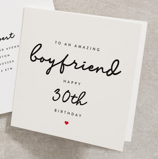 Boyfriend Birthday Card 30th, From Girlfriend, For Him, To An Amazing Boyfriend Happy 30th Birthday, Thirty Birthday Card, 30, 30th BC480