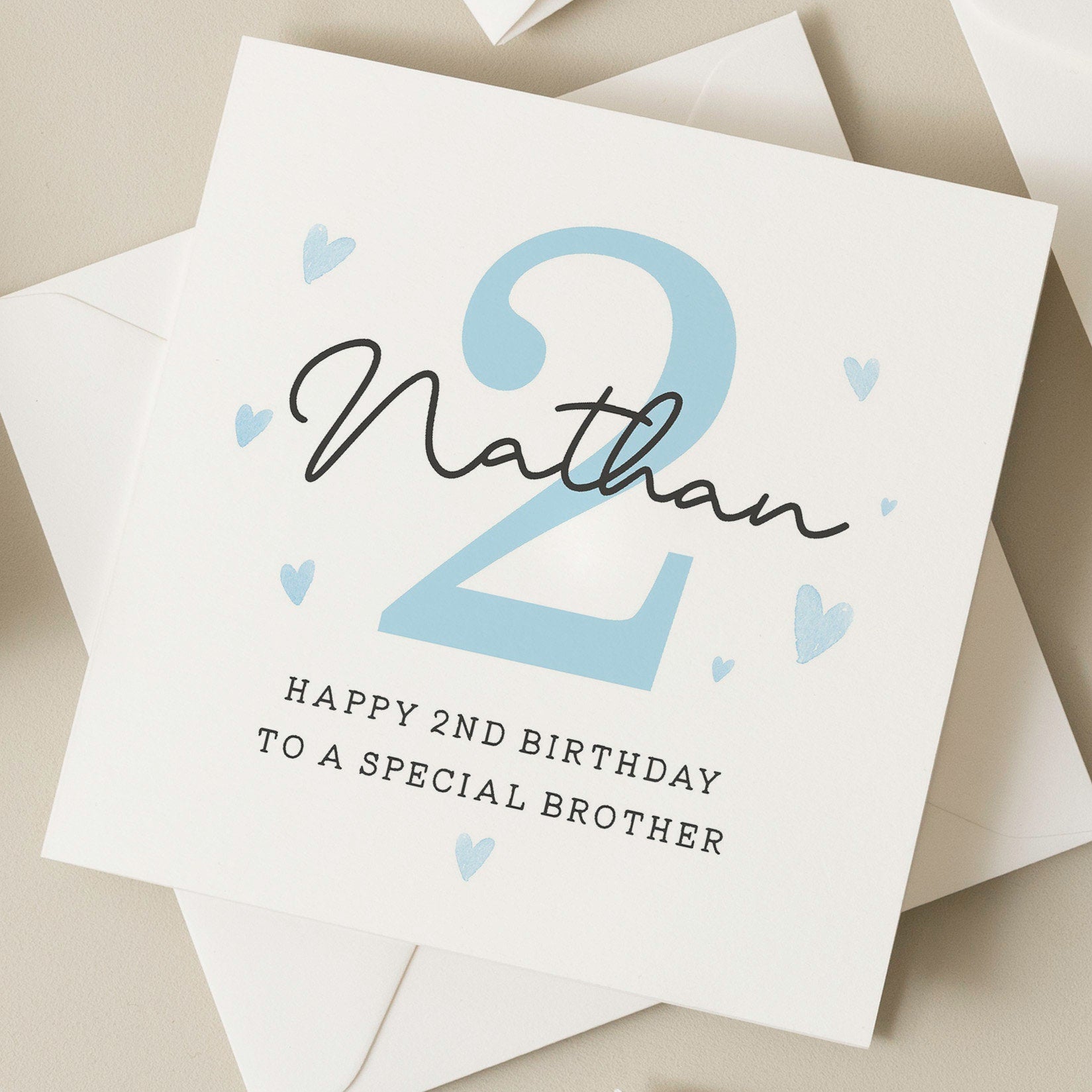 Personalised 2nd Birthday Card For Brother, Little Brother Birthday Card, Second Birthday Card To Big Brother, Birthday Gift For Brother