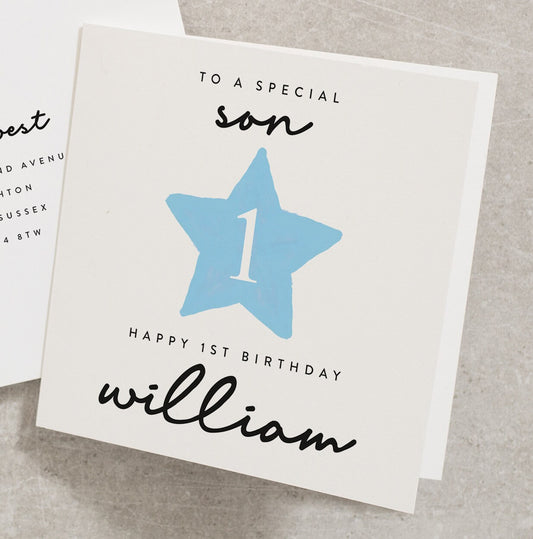 To A Special Son, Happy 1st Birthday, Personalised First Birthday Card Boy, For Son, Birthday Card Stars, Babies First Birthday BC847