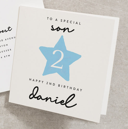 To A Special Son, Happy 2nd Birthday, Personalised Boy 2nd Birthday Card, Star Birthday Card, Any Name, Birthday Card Son 2, Boy Card BC915