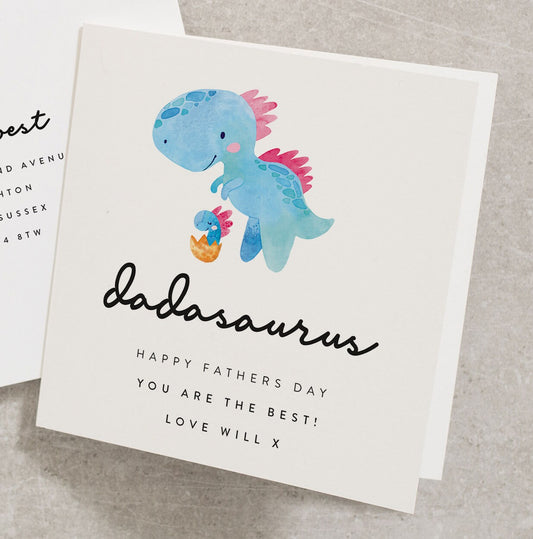 Personalised Dinosaur Fathers Day Card, Dadasaurus Card, Happy Fathers Day, You Are The Best, Cute Fathers Day Card, From Son FD105