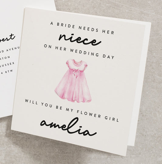 Cute Will You Be My Flower Girl Card, Personalised With Any Name, Wedding Card, For Her, For Niece, Flower Girl, Illustrated, Pink WY034