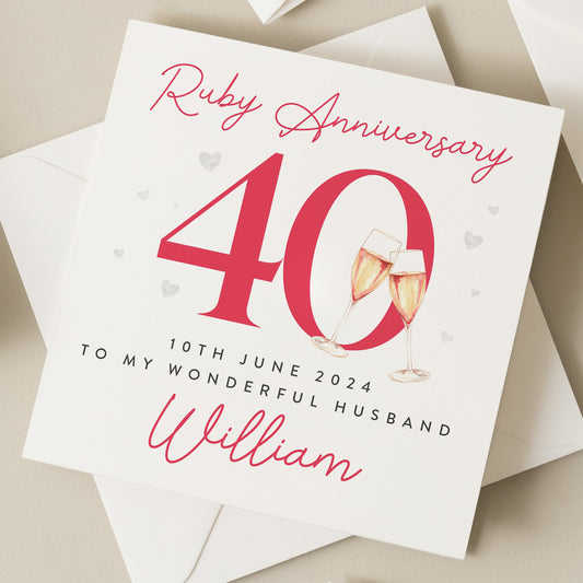 Personalised 40th Anniversary Card For Husband, Ruby Wedding Anniversary Card, Anniversary Card For Wife, Anniversary Gift For Wife