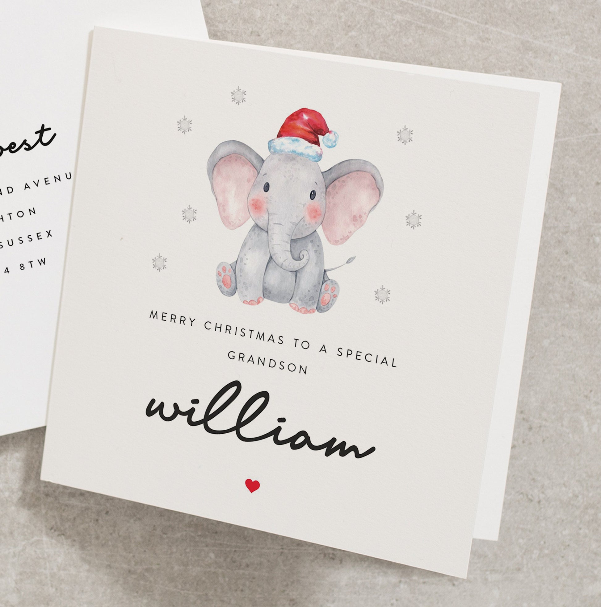 Cute Personalised Christmas Card for Grandson, Elephant Christmas Card for Baby Boy, Christmas Card for Grand Son CC643