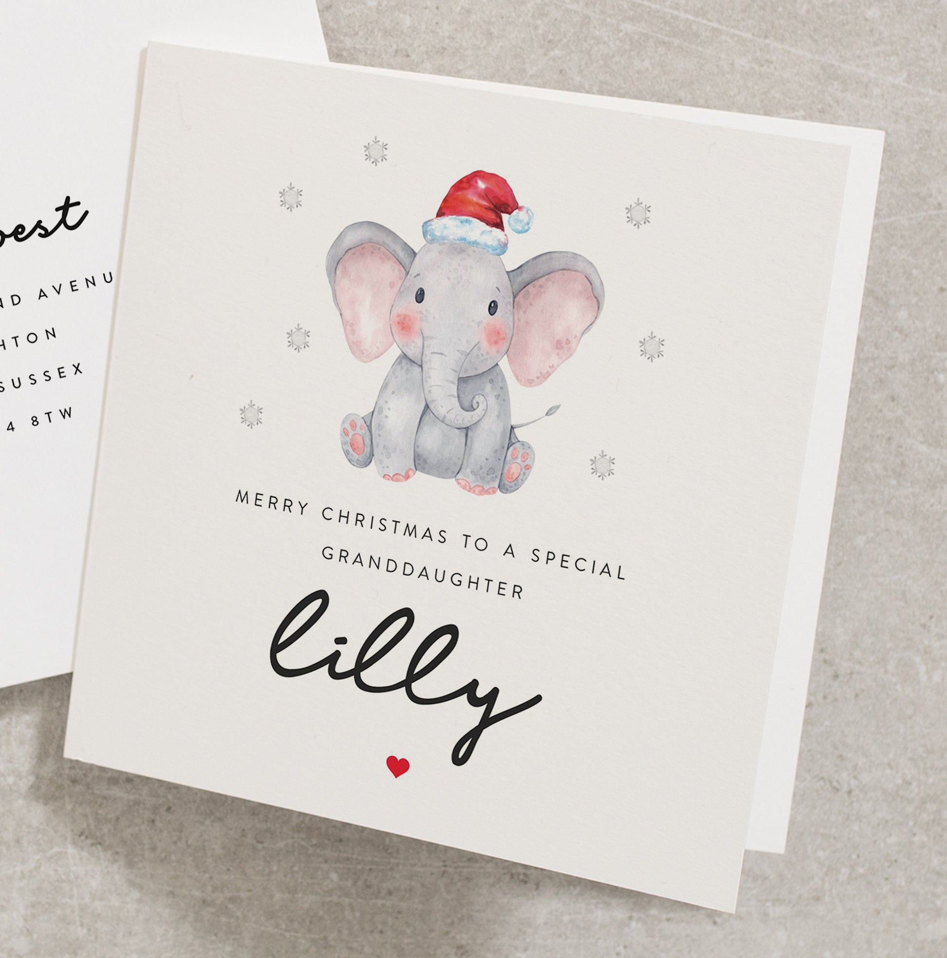 Granddaughter Christmas Card with Name, Personalised Christmas Card for Granddaughter, Elephant Christmas Card for Baby Girl CC646