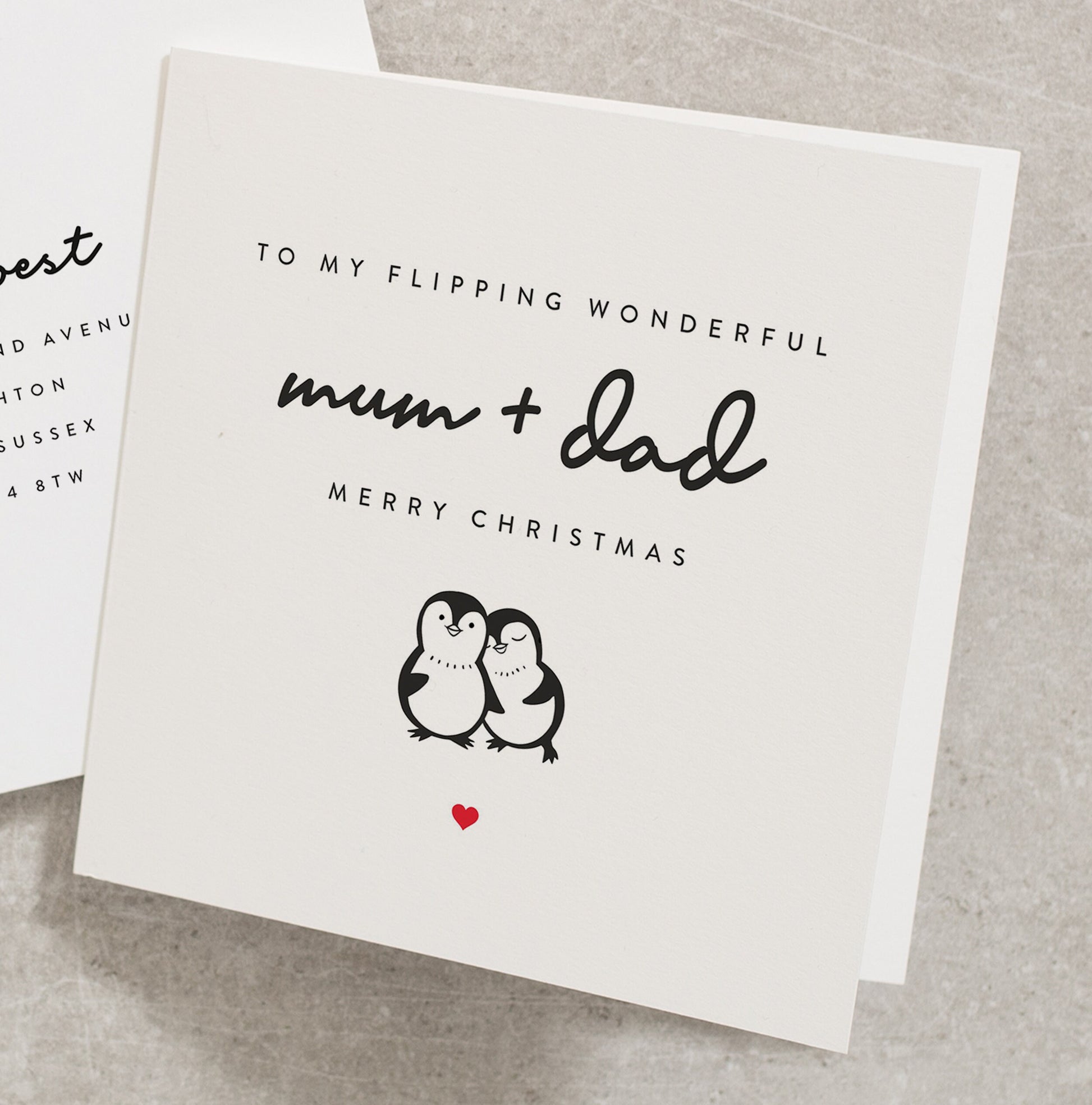 To My Flipping Wonderful Mum + Dad Christmas Card, Penguin Illustration Christmas Card, Mum + Dad Christmas Card CC585