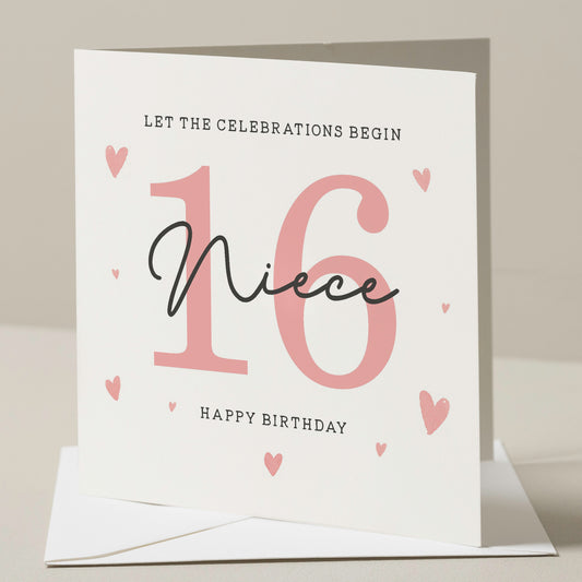 Birthday Niece Card, 16th Birthday Card For Niece, Niece 16th Birthday Gift, Sixteenth Birthday Card For Niece, Milestone Birthday Gift