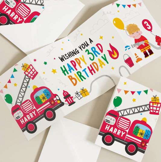 Fire Engine Birthday Card, 3rd Birthday Card, Fire Truck Birthday Card, Personalised 3rd Birthday Card Boy Son 3rd Birthday Card BC1298