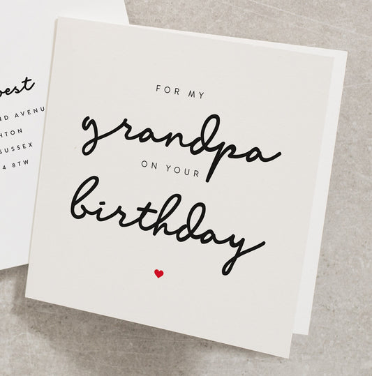 For My Grandpa On Your Birthday Card, Grandad Card, Papa Birthday Card, Grandparent Birthday Card, Card From Grandchild, Simple Card BC260