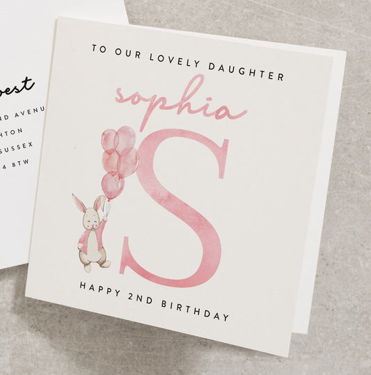 Personalised Daughter 2nd Birthday Card, Custom Big Letter And Name Girl Birthday Card For Daughter, Niece, Granddaughter, Two Card BC919