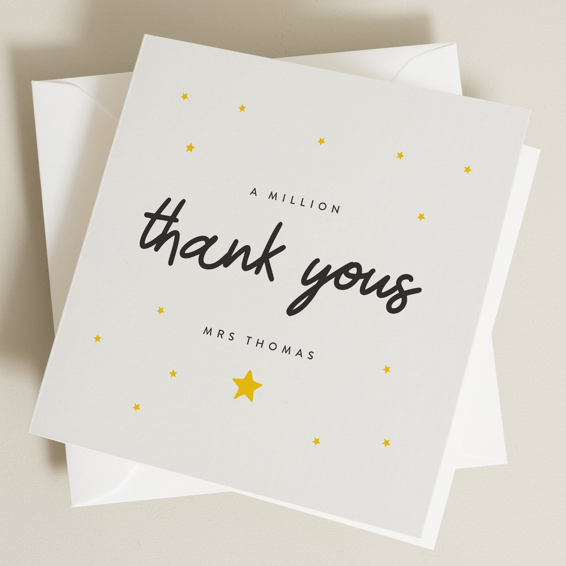 Thanks A Million Card, Personalised Teacher Thank You Card, Custom Cute Star Teacher Thank You Card, End of Term Gifts For Teachers TC048