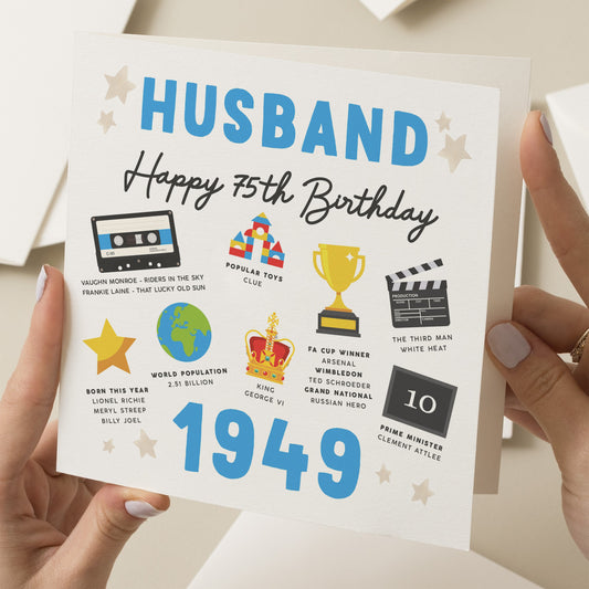 75th Birthday Card For Husband, Fact Birthday Card For Husband, Gift For Husband, Milestone Birthday Card, Gift For Him, Born In 1949