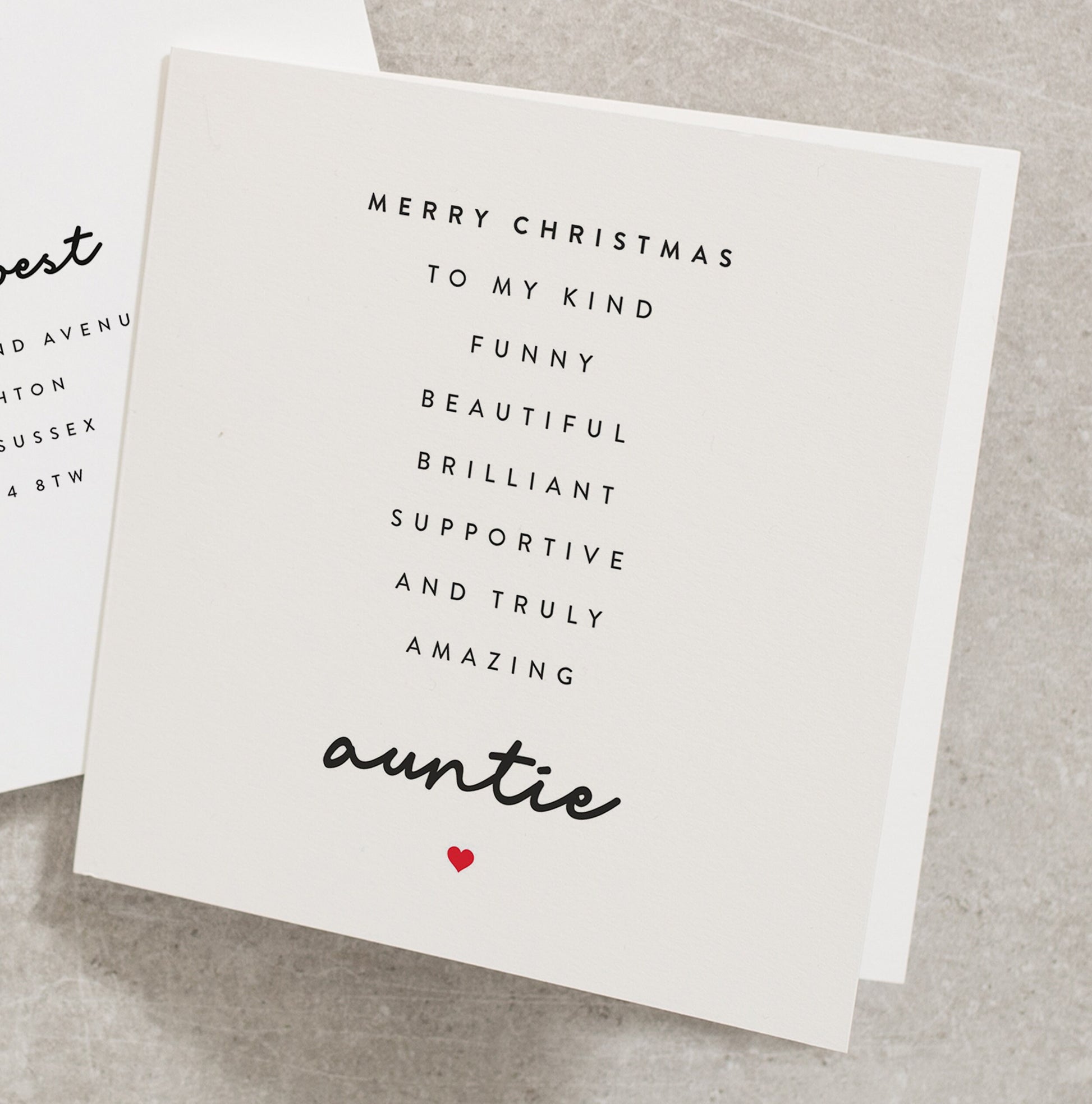 Auntie Christmas Card With Message For Her, Xmas Christmas Card From Niece or Nephew, Christmas Message Card From Him or Her CC448