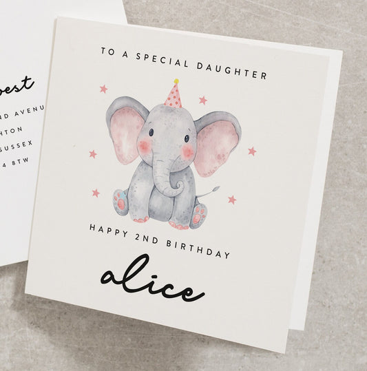 Elephant Birthday Card, Personalised Birthday Card Daughter, 2nd Birthday Card Girl, To A Very Special Daughter, Happy 2nd Birthday BC913