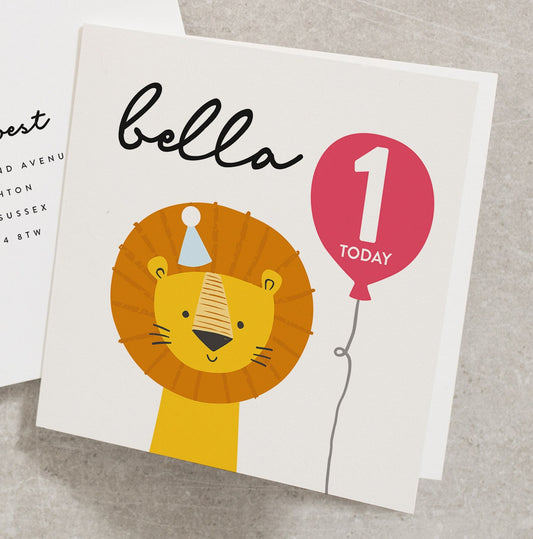 1 Today, First Birthday Card Girl, Boy 1st Birthday Card, Safari Animal Birthday Card, Personalised, Animal Birthday Card Baby BC824