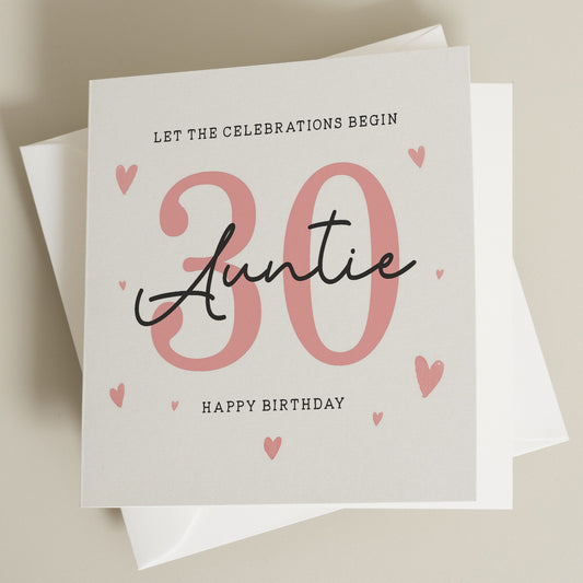 Birthday Auntie Card, 30th Birthday Card For Aunt, Aunty 30th Birthday Gift, Auntie Thirtieth Birthday, Milestone Birthday