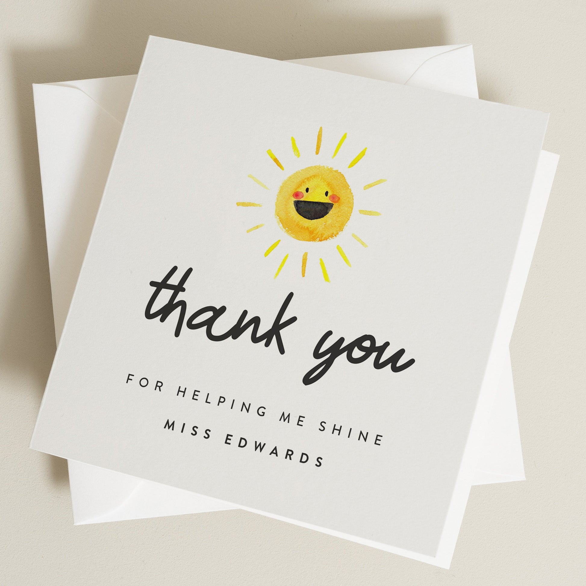 Personalised Teacher Thank You Card, Cute Sunshine Teacher Thank You Card, End of Term Gifts For Teachers, Thank You Card TC051