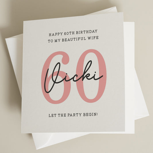 Personalised 60th Birthday Card For Wife, Wife Sixtieth Birthday Card, Wife 60th Birthday Gift, Happy 60th Birthday Card For Her