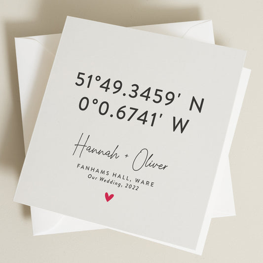 Personalised Anniversary Card For Husband, Coordinates Gift For Him, Wedding Gift For Her, Romantic Gift For Her, Simple Card For Wife