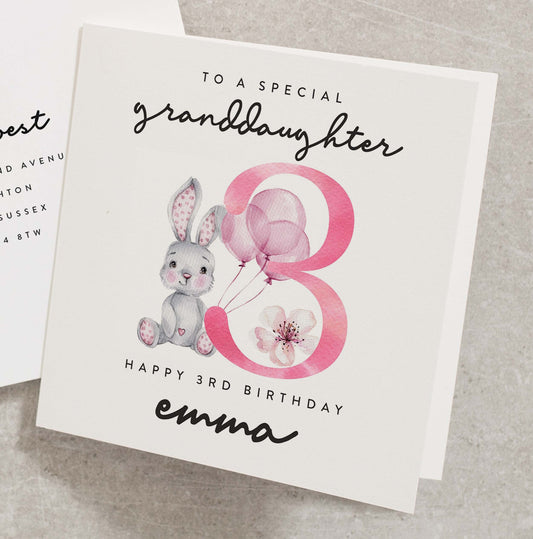 To A Special Granddaughter Birthday Card, Personalised 3rd Birthday Card For Granddaughter, Granddaughter 3rd Birthday Card BC991